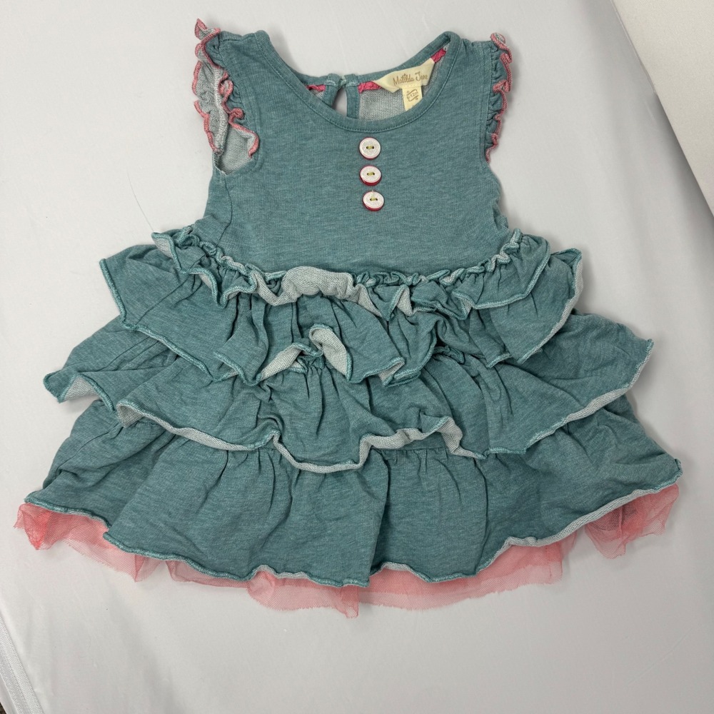 Matilda‎ Jane  Teal Pink Ruffle LITTLE SPRITE DRESS TIERED baby girl size 6-12 m